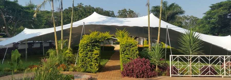 White stretch tent tropical garden